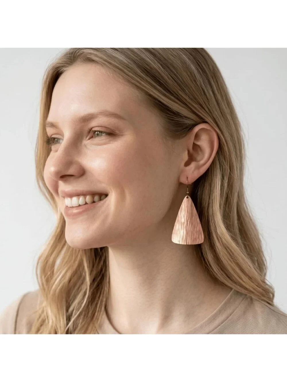 Rustic Hammered Copper Teardrop Dangle Earrings - Bohemian Vintage Style Jewelry